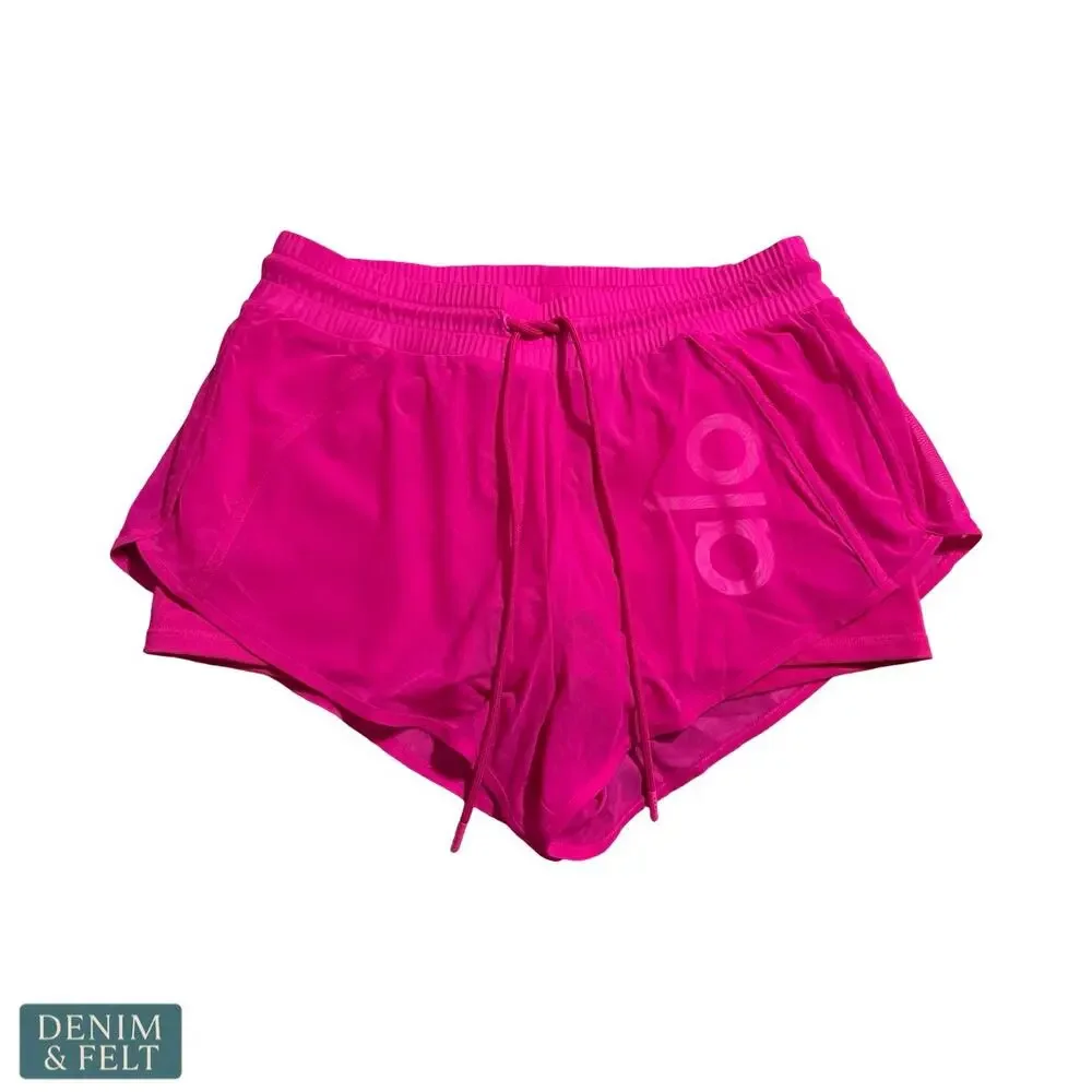 ALO Ambience Neon Pink Mesh Running Shorts Large Lined Drawstring Active‎ Gym